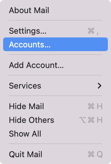 Apple Mail Accounts menu